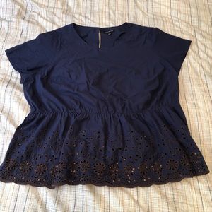 Lane Bryant peplum top with laser cutouts